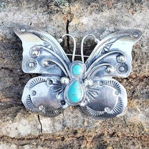 Handmade Fine Sterling Butterfly Turquoise Pin